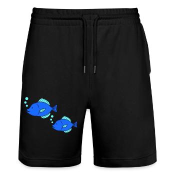 fische comic - Stanley/Stella Unisex Bio Joggingshorts Trainer  - Schwarz - Vorne - Nik (191cm) & Marisol (170cm)