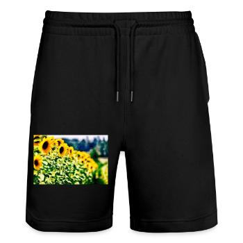 Sunflowers - Stanley/Stella Trainer Unisex Organic Jogging Shorts - black - Front - Nik (191cm) & Marisol (170cm)