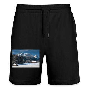 Ambiance hivernale avec Zugspitze - Short de jogging bio TRAINER Stanley/Stella unisexe - noir - Devant - Nik (191cm) & Marisol (170cm)