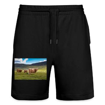 Schottische Hochlandrinder - Stanley/Stella Unisex Bio Joggingshorts Trainer  - Schwarz - Vorne - Nik (191cm) & Marisol (170cm)