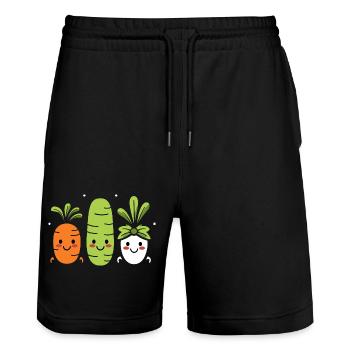 Humorvolles kleines veganes Gemüse - Stanley/Stella Unisex Bio Joggingshorts Trainer  - Schwarz - Vorne - Nik (191cm) & Marisol (170cm)