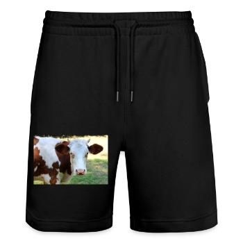 Affiche de vache - Short de jogging bio TRAINER Stanley/Stella unisexe - noir - Devant - Nik (191cm) & Marisol (170cm)