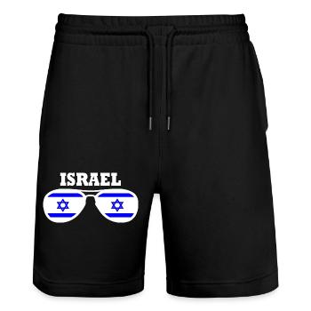 Israel - Stanley/Stella Trainer Unisex Organic Jogging Shorts - black - Front - Nik (191cm) & Marisol (170cm)