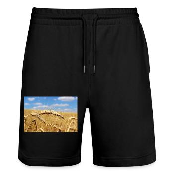 Agriculture, Champ De Maïs, Paysage - Short de jogging bio TRAINER Stanley/Stella unisexe - noir - Devant - Nik (191cm) & Marisol (170cm)
