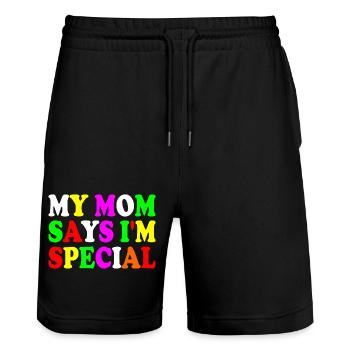 my mom says i'm special - Stanley/Stella Unisex Bio Joggingshorts Trainer  - Schwarz - Vorne - Nik (191cm) & Marisol (170cm)