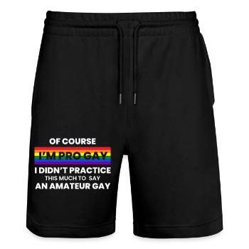 Funny Pro Gay Pride Awareness LGBT Rainbow Gift - Stanley/Stella Trainer Unisex Organic Jogging Shorts - black - Front - Nik (191cm) & Marisol (170cm)