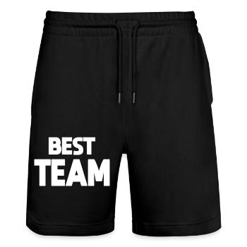 Best Team Spruch - Stanley/Stella Unisex Bio Joggingshorts Trainer  - Schwarz - Vorne - Nik (191cm) & Marisol (170cm)