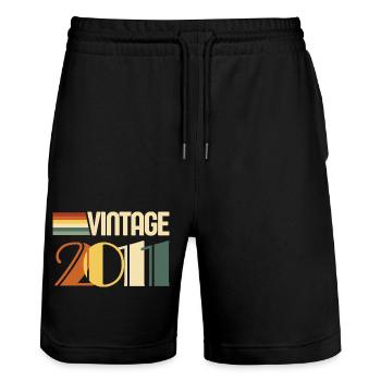 Jahrgang 2011 - 2011 Jubiläumsgeschenk - Stanley/Stella Unisex Bio Joggingshorts Trainer  - Schwarz - Vorne - Nik (191cm) & Marisol (170cm)