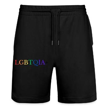 LGBTQIA+ - Stanley/Stella Trainer Unisex Organic Jogging Shorts - black - Front - Nik (191cm) & Marisol (170cm)