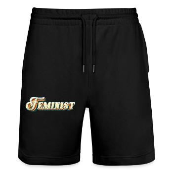 Feminist Retro 70s Vintage - Stanley/Stella Trainer Unisex Organic Jogging Shorts - black - Front - Nik (191cm) & Marisol (170cm)