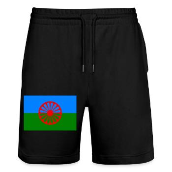 115552801 151272578 Roma flag - Stanley/Stella Trainer Unisex Organic Jogging Shorts - black - Front - Nik (191cm) & Marisol (170cm)