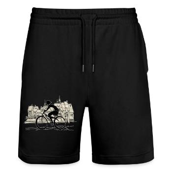 Cyclist - Stanley/Stella Trainer Unisex Organic Jogging Shorts - black - Front - Nik (191cm) & Marisol (170cm)