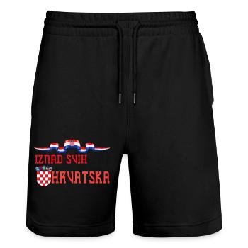 Kroatien hrvatska kroatien hrv hr zagreb geteilte Flagge - Stanley/Stella Unisex Bio Joggingshorts Trainer  - Schwarz - Vorne - Nik (191cm) & Marisol (170cm)