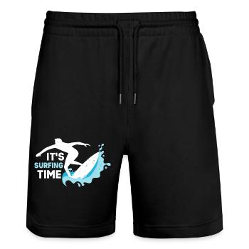 It's Surfing Time Summer Surfer Surfboard - Stanley/Stella Trainer Unisex Organic Jogging Shorts - black - Front - Nik (191cm) & Marisol (170cm)