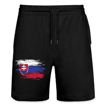 Slowakei Flagge used - Stanley/Stella Unisex Bio Joggingshorts Trainer  - Schwarz - Vorne - Nik (191cm) & Marisol (170cm)