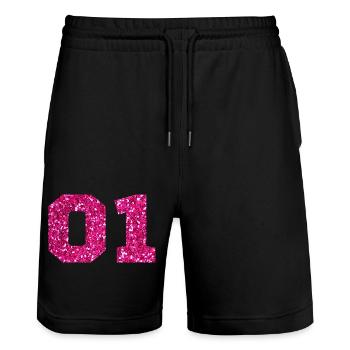 Nummer 1 Pink Glitter - 1. Jahrestag - Stanley/Stella Unisex Bio Joggingshorts Trainer  - Schwarz - Vorne - Nik (191cm) & Marisol (170cm)