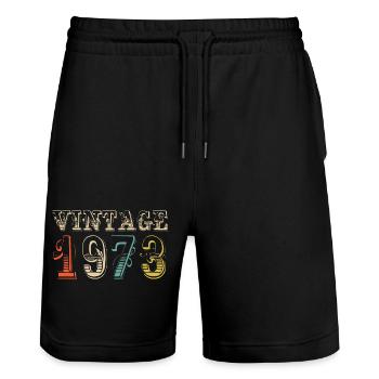 Jahrgang 1973 - 51. Geburtstag - 51 Jahre alt - Stanley/Stella Unisex Bio Joggingshorts Trainer  - Schwarz - Vorne - Nik (191cm) & Marisol (170cm)