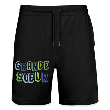 Große Schwester, Geburt, Schwangerschaft - Stanley/Stella Unisex Bio Joggingshorts Trainer  - Schwarz - Vorne - Nik (191cm) & Marisol (170cm)