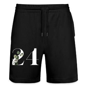 Numéro 24 floral vert -24e anniversaire floral - Short de jogging bio TRAINER Stanley/Stella unisexe - noir - Devant - Nik (191cm) & Marisol (170cm)