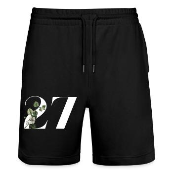 Numéro 27 floral vert -27e anniversaire floral - Short de jogging bio TRAINER Stanley/Stella unisexe - noir - Devant - Nik (191cm) & Marisol (170cm)