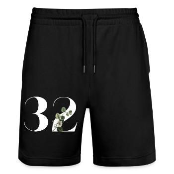 Numéro 32 floral vert - 32e anniversaire floral - Short de jogging bio TRAINER Stanley/Stella unisexe - noir - Devant - Nik (191cm) & Marisol (170cm)