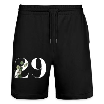 Nummer 29 Grüne Blumen - 29. Blumengeburtstag - Stanley/Stella Unisex Bio Joggingshorts Trainer  - Schwarz - Vorne - Nik (191cm) & Marisol (170cm)