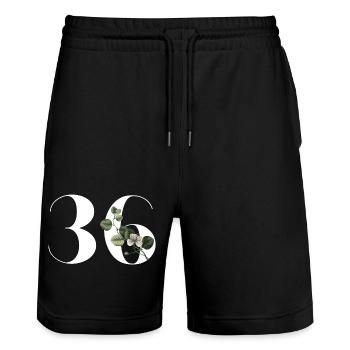 Number 36 Floral Green - 36th Floral Birthday - Stanley/Stella Trainer Unisex Organic Jogging Shorts - black - Front - Nik (191cm) & Marisol (170cm)