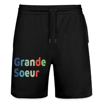 naissance, grande soeur, grande fille - Short de jogging bio TRAINER Stanley/Stella unisexe - noir - Devant - Nik (191cm) & Marisol (170cm)