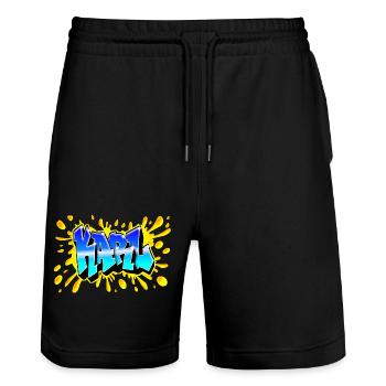 GRAFFITI KARL SPLASH JAUNE - Short de jogging bio TRAINER Stanley/Stella unisexe - noir - Devant - Nik (191cm) & Marisol (170cm)