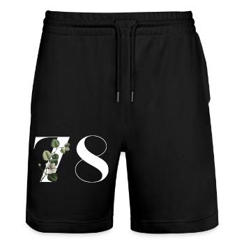 Nummer 78 Blumengrün - 78. Blumengeburtstag - Stanley/Stella Unisex Bio Joggingshorts Trainer  - Schwarz - Vorne - Nik (191cm) & Marisol (170cm)