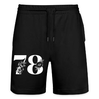 Nummer 78 Schwarze Blumen - 78. Blumengeburtstag - Stanley/Stella Unisex Bio Joggingshorts Trainer  - Schwarz - Vorne - Nik (191cm) & Marisol (170cm)