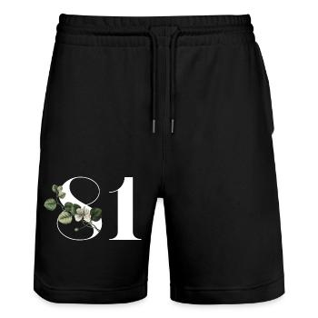 Number 81 Floral Green - 81st Floral Birthday - Stanley/Stella Trainer Unisex Organic Jogging Shorts - black - Front - Nik (191cm) & Marisol (170cm)