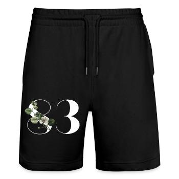 Number 83 Floral Green - 83rd Floral Birthday - Stanley/Stella Trainer Unisex Organic Jogging Shorts - black - Front - Nik (191cm) & Marisol (170cm)
