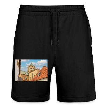 Kleine Kirche Osnabrück - Stanley/Stella Unisex Bio Joggingshorts Trainer  - Schwarz - Vorne - Nik (191cm) & Marisol (170cm)