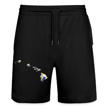 Real Volleyball in the Hawaii State Map - Stanley/Stella Trainer Unisex Organic Jogging Shorts - black - Front - Nik (191cm) & Marisol (170cm)
