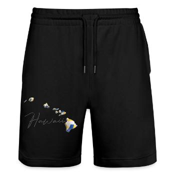 Real Volleyball in the Hawaii State Map HI - Stanley/Stella Trainer Unisex Organic Jogging Shorts - black - Front - Nik (191cm) & Marisol (170cm)