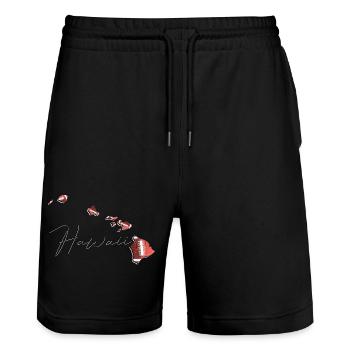 Real Football in the Hawaii State Map HI - Stanley/Stella Trainer Unisex Organic Jogging Shorts - black - Front - Nik (191cm) & Marisol (170cm)
