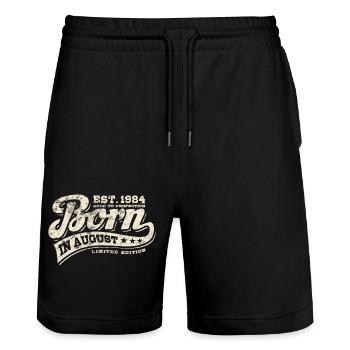 Born in August 1984 - Geburtstag - Geschenk - Stanley/Stella Unisex Bio Joggingshorts Trainer  - Schwarz - Vorne - Nik (191cm) & Marisol (170cm)