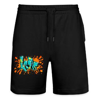 Leon graffiti red splash printable on everything - Stanley/Stella Trainer Unisex Organic Jogging Shorts - black - Front - Nik (191cm) & Marisol (170cm)