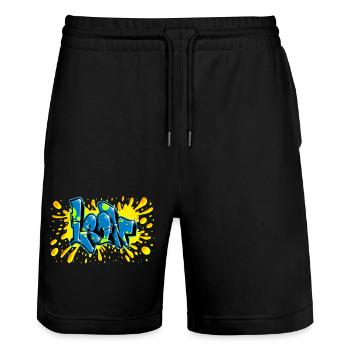 Leon graffiti splash name printable on everything - Stanley/Stella Trainer Unisex Organic Jogging Shorts - black - Front - Nik (191cm) & Marisol (170cm)