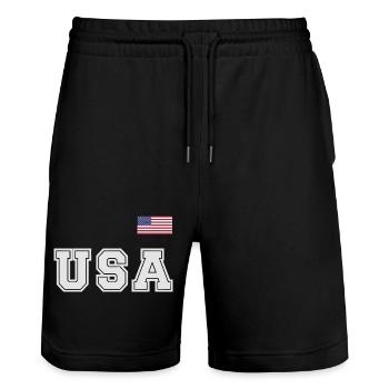 ÉQUIPE Bannière du drapeau américain des États-Unis sur la police - Short de jogging bio TRAINER Stanley/Stella unisexe - noir - Devant - Nik (191cm) & Marisol (170cm)