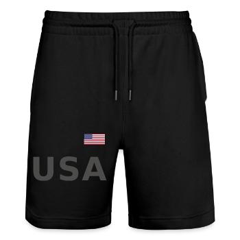 ÉQUIPE Bannière du drapeau américain des États-Unis sur la police - Short de jogging bio TRAINER Stanley/Stella unisexe - noir - Devant - Nik (191cm) & Marisol (170cm)
