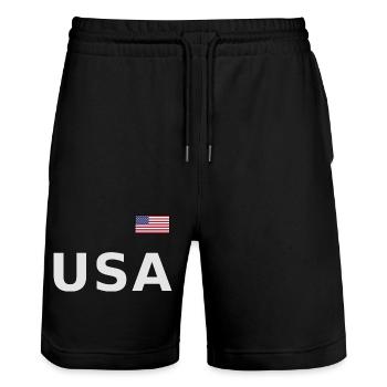 ÉQUIPE Bannière du drapeau américain des États-Unis sur la police - Short de jogging bio TRAINER Stanley/Stella unisexe - noir - Devant - Nik (191cm) & Marisol (170cm)