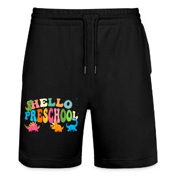 Hello Preschool w/ Cute Dinosaurs Back To School - Stanley/Stella Trainer Unisex Organic Jogging Shorts - black - Front - Nik (191cm) & Marisol (170cm)