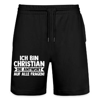 Vorname Chris Christian - Stanley/Stella Unisex Bio Joggingshorts Trainer  - Schwarz - Vorne - Nik (191cm) & Marisol (170cm)