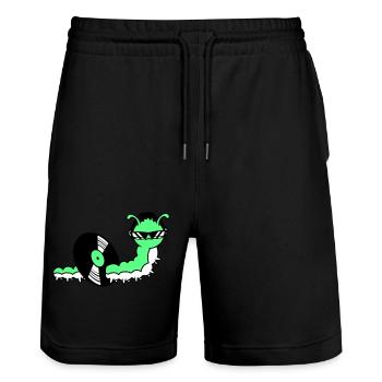 Cool DJ Caterpillar Eats Vinyl Record Party Music - Stanley/Stella Trainer Unisex Organic Jogging Shorts - black - Front - Nik (191cm) & Marisol (170cm)