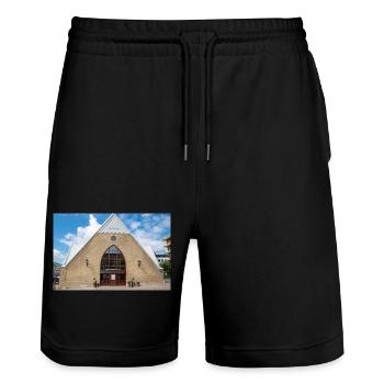 Feskekörka fishmarket Gothenburg City (Göteborg) - Stanley/Stella Trainer Unisex Organic Jogging Shorts - black - Front - Nik (191cm) & Marisol (170cm)
