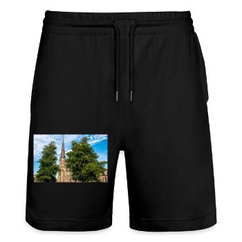 Haga Church (Haga kyrka) Gothenburg City Sweden - Stanley/Stella Trainer Unisex Organic Jogging Shorts - black - Front - Nik (191cm) & Marisol (170cm)