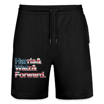 Kamala Harris & Tim Walz 2024 Support Shirt - Stanley/Stella Unisex Bio Joggingshorts Trainer  - Schwarz - Vorne - Nik (191cm) & Marisol (170cm)