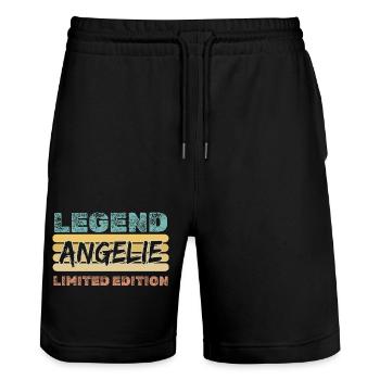Prénom Angelie - Short de jogging bio TRAINER Stanley/Stella unisexe - noir - Devant - Nik (191cm) & Marisol (170cm)